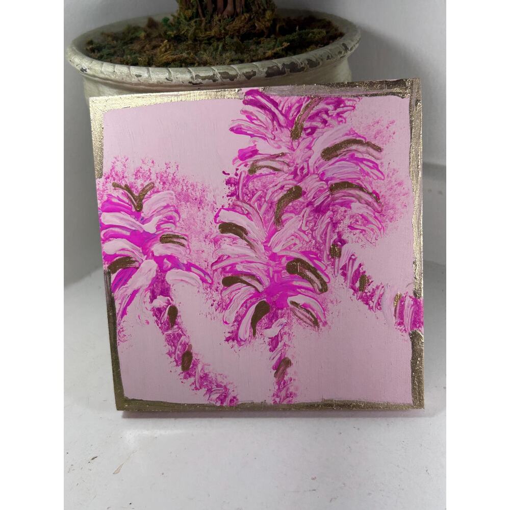 Lilly Inspired Palm Tree Art Dorm Decor Pink Hand Painted Wall Art 5x5 Wood